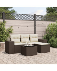 Salon de jardin avec coussins 5 pcs marron résine tressée | Mobilier & Déco