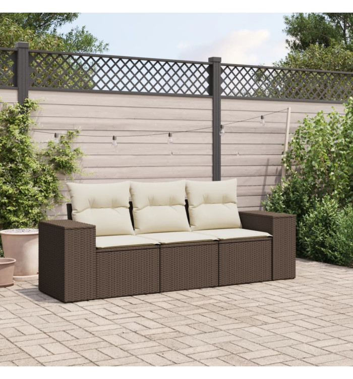 Salon de jardin avec coussins 3 pcs marron résine tressée | Mobilier & Déco
