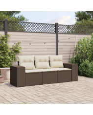 Salon de jardin avec coussins 3 pcs marron résine tressée | Mobilier & Déco