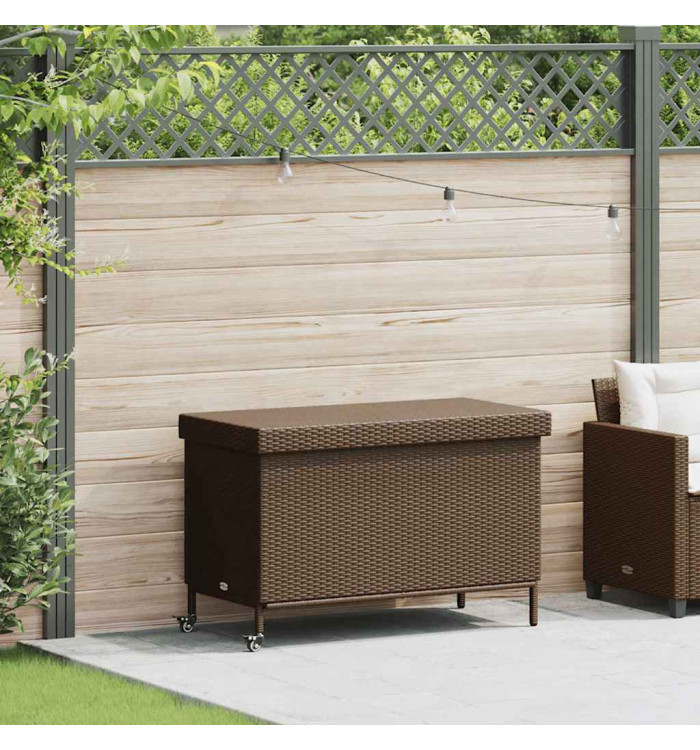 Boîte de rangement de jardin et roues marron résine tressée | Mobilier & Déco