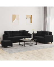 Ensemble de canapés 3 pcs avec coussins Noir Tissu microfibre | Mobilier & Déco