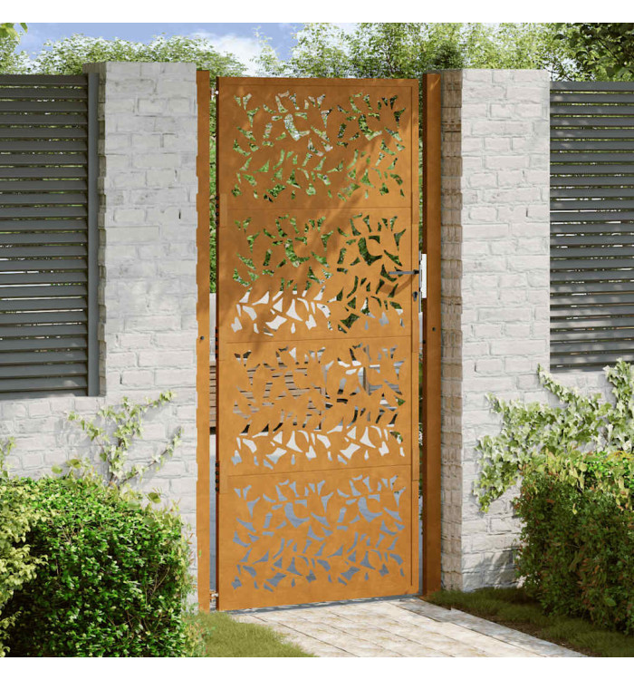 Porte de jardin acier résistant aux intempéries design feuilles | Mobilier & Déco