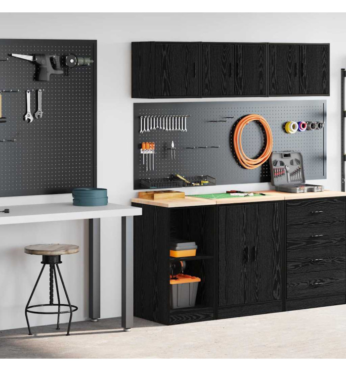 Armoires de garage 2 pcs noir bois d'ingénierie | Mobilier & Déco