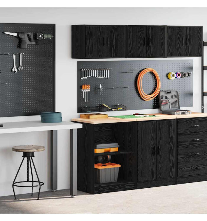 Armoires de garage 2 pcs noir bois d'ingénierie | Mobilier & Déco