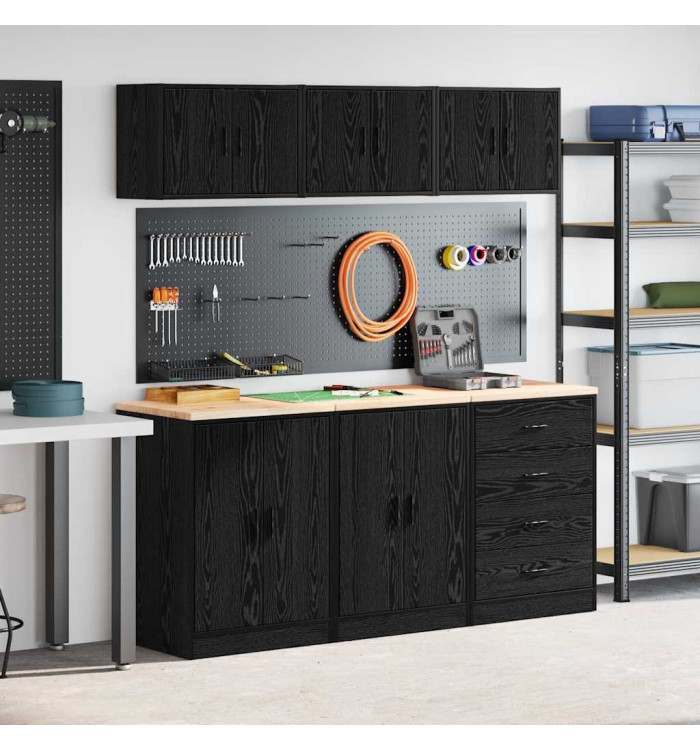 Armoires de garage 6 pcs noir bois d'ingénierie | Mobilier & Déco