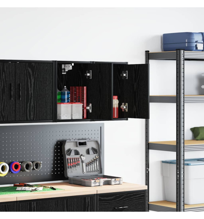 Armoires murales de garage 2 pcs noir bois d'ingénierie | Mobilier & Déco