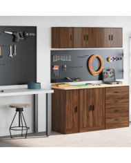 Armoires de garage 2 pcs chêne marron bois d'ingénierie | Mobilier & Déco