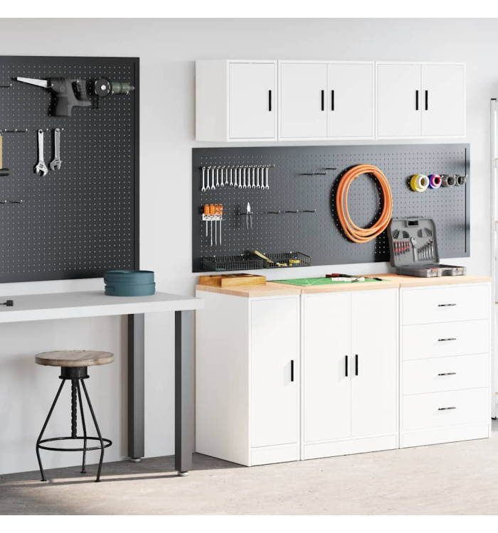 Armoires de garage 2 pcs blanc bois d'ingénierie | Mobilier & Déco