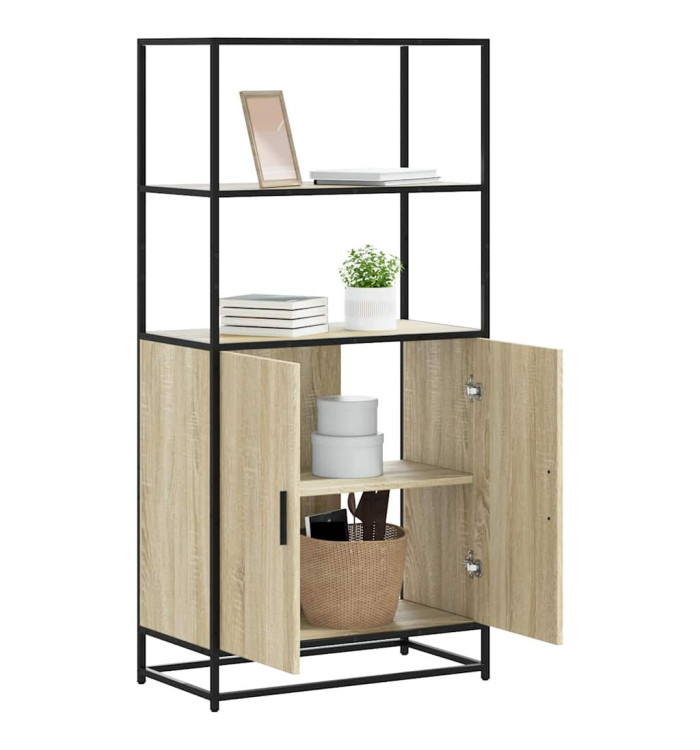 Buffet haut chêne sonoma 68x35x139 cm bois d'ingénierie métal | Mobilier & Déco