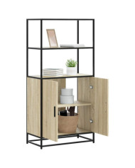 Buffet haut chêne sonoma 68x35x139 cm bois d'ingénierie métal | Mobilier & Déco