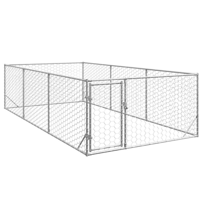 Chenil d'extérieur pour chiens porte 2x4x1 m acier galvanisé | Mobilier & Déco