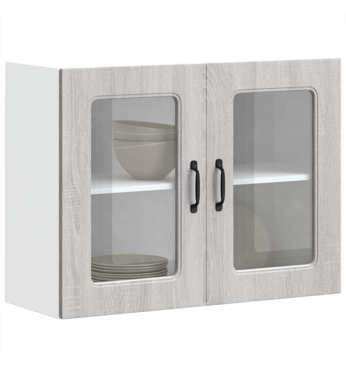 Armoire murale de cuisine et porte en verre Kalmar sonoma gris | Mobilier & Déco