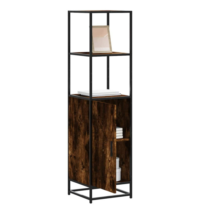Buffet haut chêne fumé 35,5x35x139 cm bois d'ingénierie métal | Mobilier & Déco