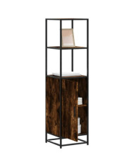 Buffet haut chêne fumé 35,5x35x139 cm bois d'ingénierie métal | Mobilier & Déco