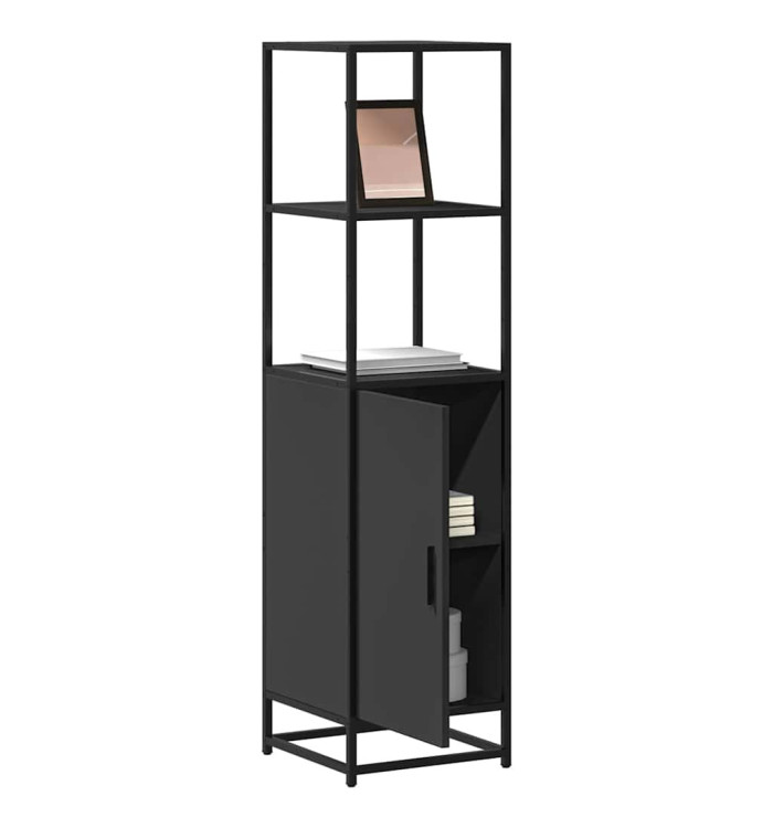 Buffet haut noir 35,5x35x139 cm bois d'ingénierie et métal | Mobilier & Déco