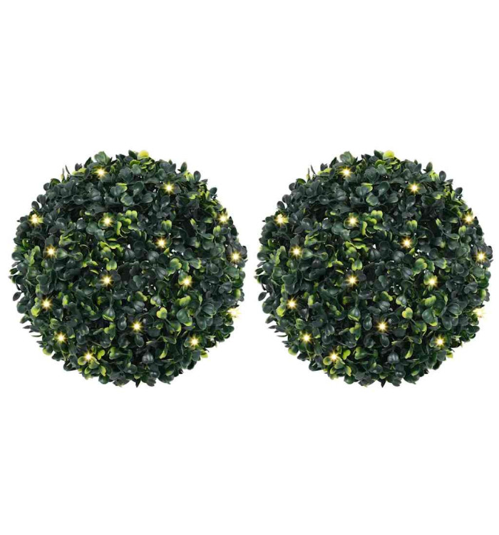 Boules de buis artificielles avec lumières LED 2 pcs vert 45 cm | Mobilier & Déco