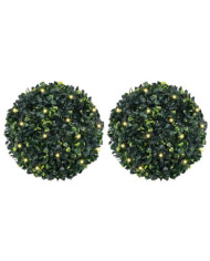 Boules de buis artificielles avec lumières LED 2 pcs vert 45 cm | Mobilier & Déco