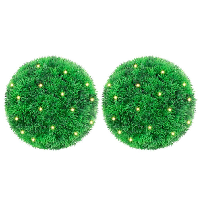 Boules de buis artificielles avec lumières LED 2 pcs vert 22 cm | Mobilier & Déco
