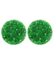 Boules de buis artificielles avec lumières LED 2 pcs vert 22 cm | Mobilier & Déco