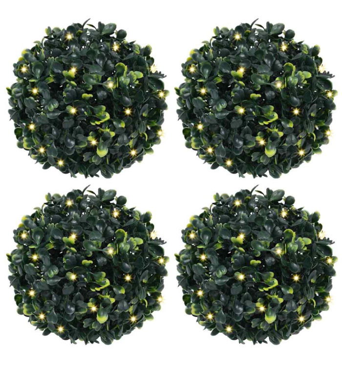 Boules de buis artificielles avec lumières LED 4 pcs vert 12 cm | Mobilier & Déco