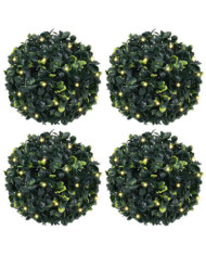 Boules de buis artificielles avec lumières LED 4 pcs vert 12 cm | Mobilier & Déco