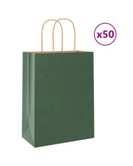 Sacs en papier 50 pcs avec poignées vert 21x11x28 cm | Mobilier & Déco