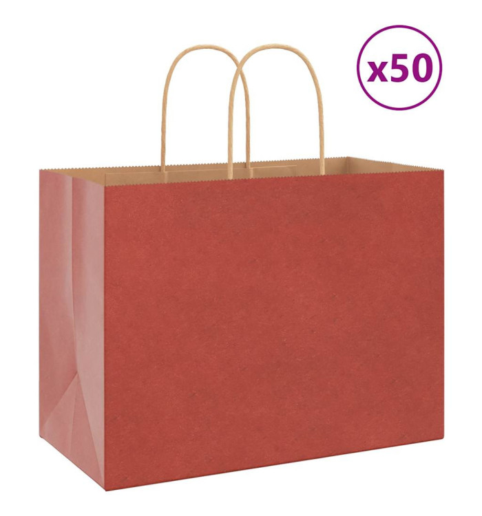 Sacs en papier 50 pcs avec poignées rouge 32x17x25 cm | Mobilier & Déco