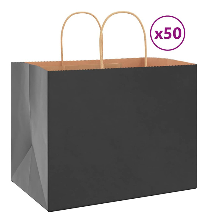 Sacs en papier 50 pcs avec poignées noir 32x22x24 cm | Mobilier & Déco