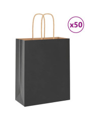 Sacs en papier 50 pcs avec poignées noir 18x8x22 cm | Mobilier & Déco