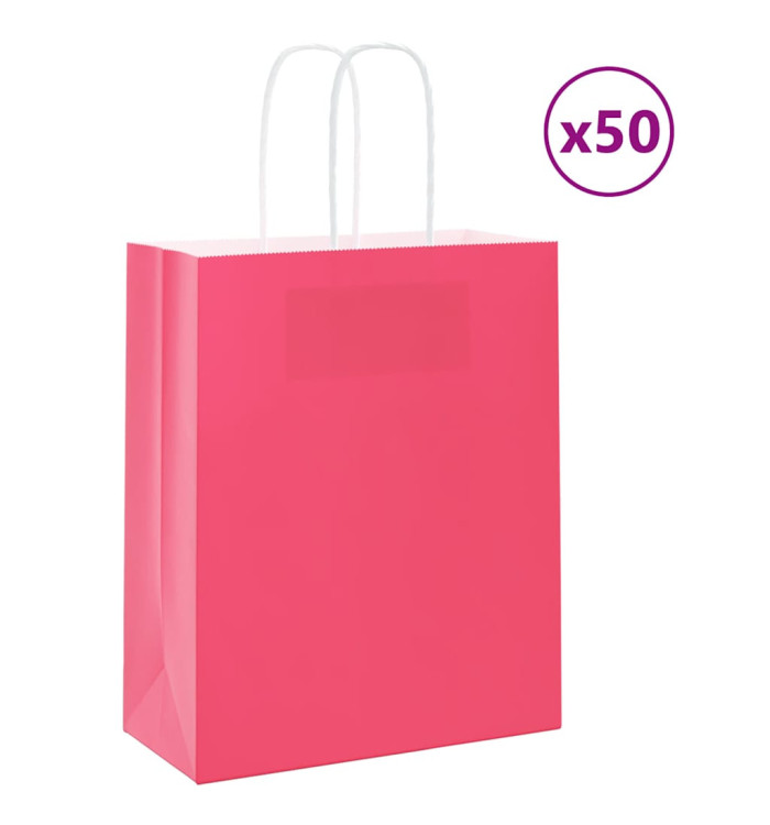 Sacs en papier 50 pcs avec poignées rose 18x8x22 cm | Mobilier & Déco
