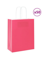Sacs en papier 50 pcs avec poignées rose 18x8x22 cm | Mobilier & Déco