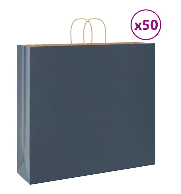 Sacs en papier 50 pcs avec poignées bleu 54x15x49 cm | Mobilier & Déco