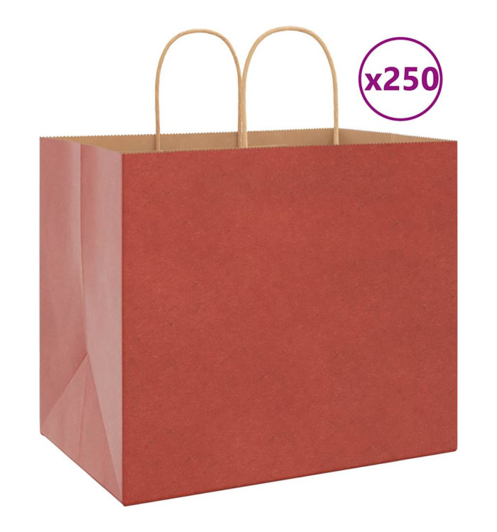 Sacs en papier 250 pcs avec poignées rouge 32x22x28 cm | Mobilier & Déco