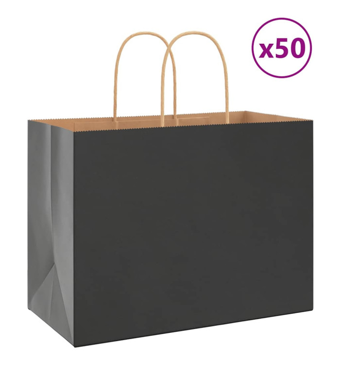 Sacs en papier 50 pcs avec poignées noir 32x17x25 cm | Mobilier & Déco