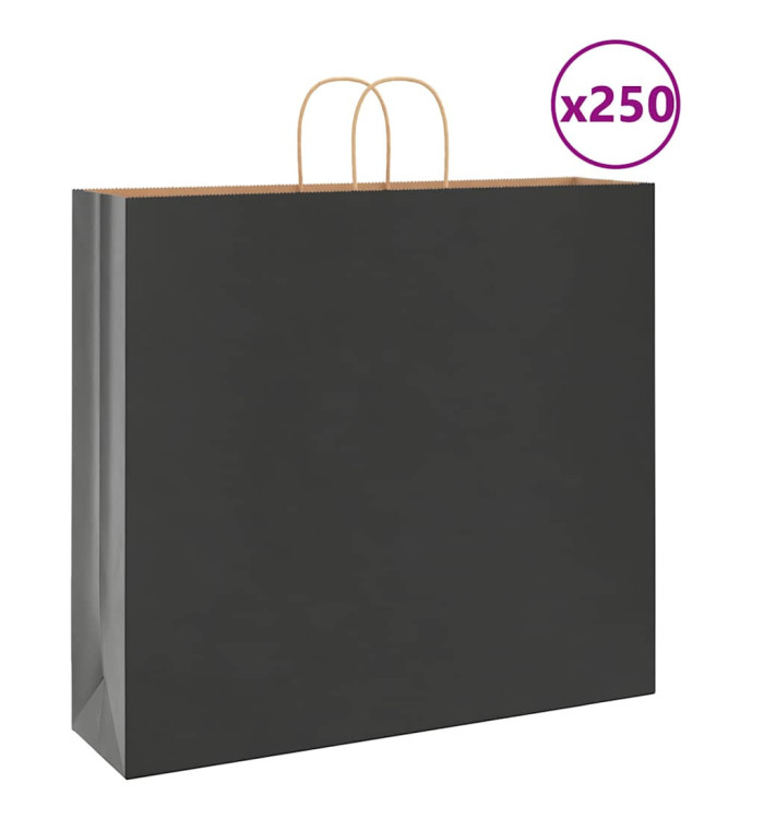 Sacs en papier 250 pcs avec poignées noir 54x15x49 cm | Mobilier & Déco