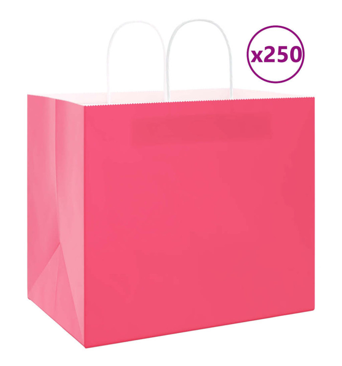 Sacs en papier 250 pcs avec poignées rose 32x22x28 cm | Mobilier & Déco