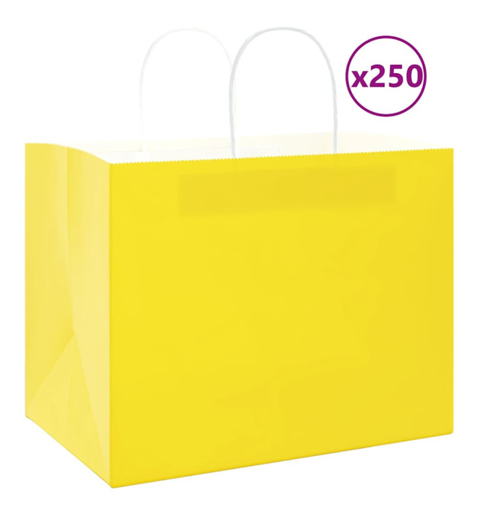 Sacs en papier 250 pcs avec poignées jaune 32x22x24 cm | Mobilier & Déco