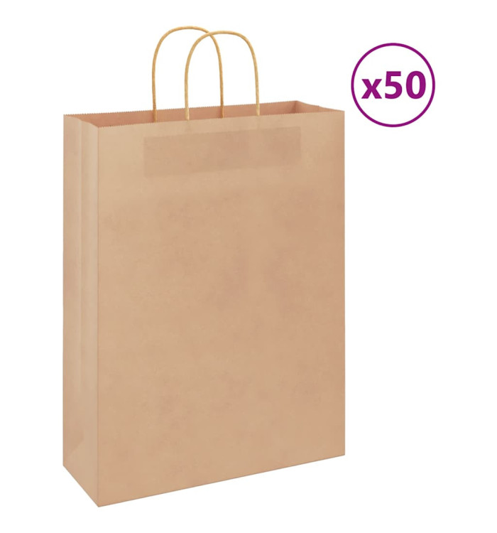 Sacs en papier 50 pcs avec poignées marron 32x12x42 cm | Mobilier & Déco