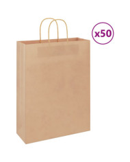 Sacs en papier 50 pcs avec poignées marron 32x12x42 cm | Mobilier & Déco