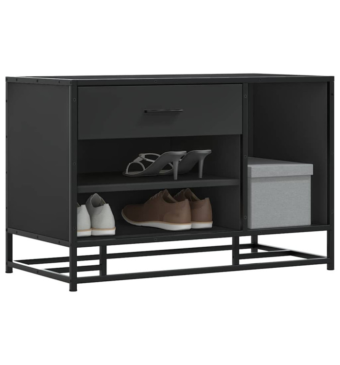 Banc à chaussures noir 80x40x53,5 cm bois d'ingénierie et métal | Mobilier & Déco