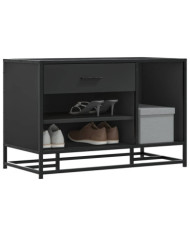 Banc à chaussures noir 80x40x53,5 cm bois d'ingénierie et métal | Mobilier & Déco