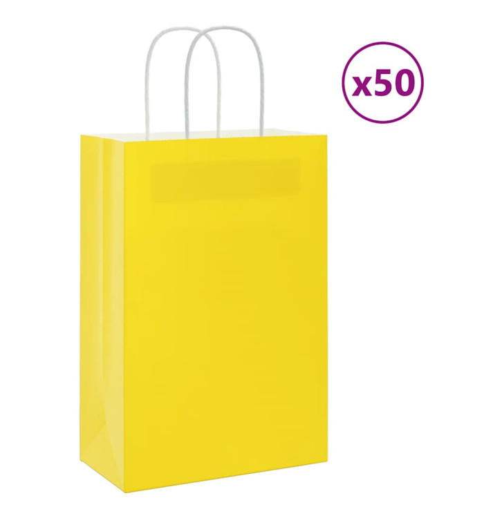 Sacs en papier 50 pcs avec poignées jaune 21x11x31 cm | Mobilier & Déco