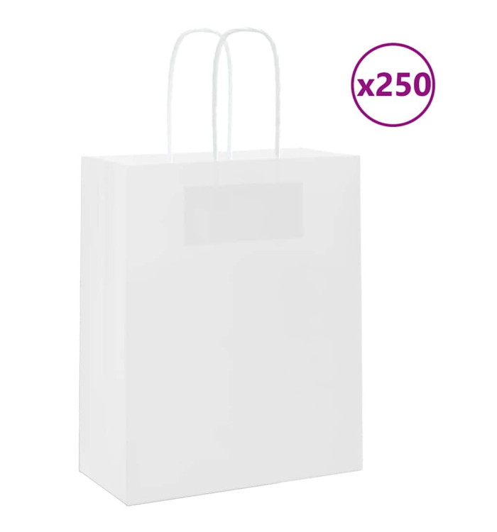 Sacs en papier 250 pcs avec poignées marron 18x8x22 cm | Mobilier & Déco