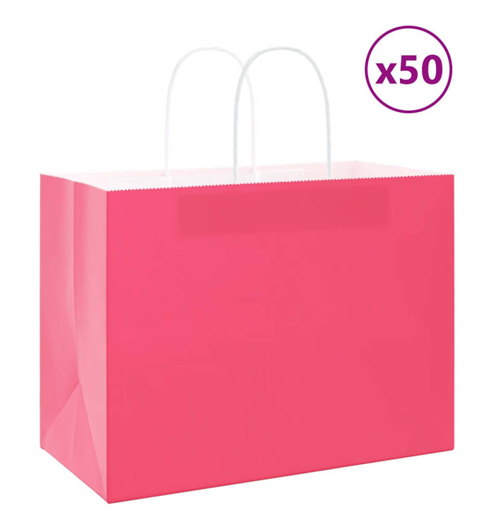 Sacs en papier 50 pcs avec poignées rose 32x17x25 cm | Mobilier & Déco