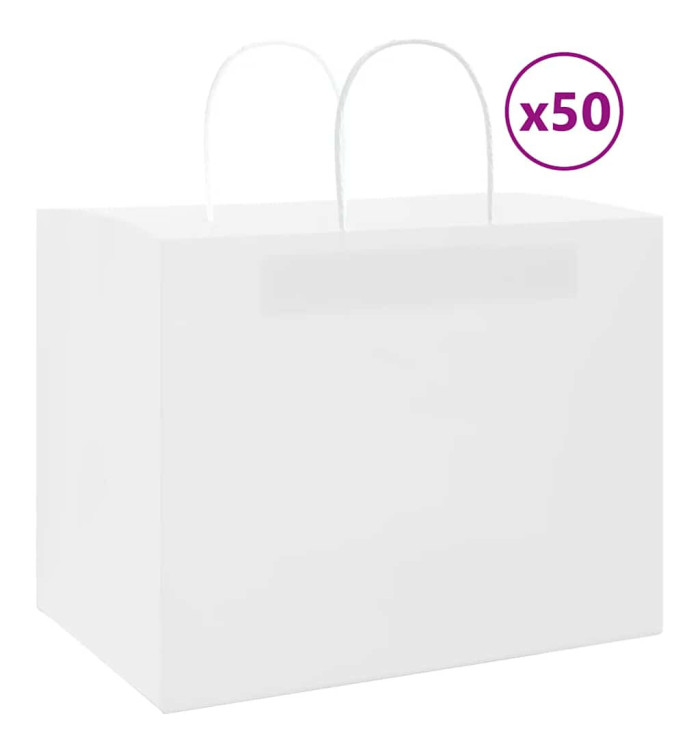 Sacs en papier 50 pcs avec poignées blanc 32x22x24 cm | Mobilier & Déco