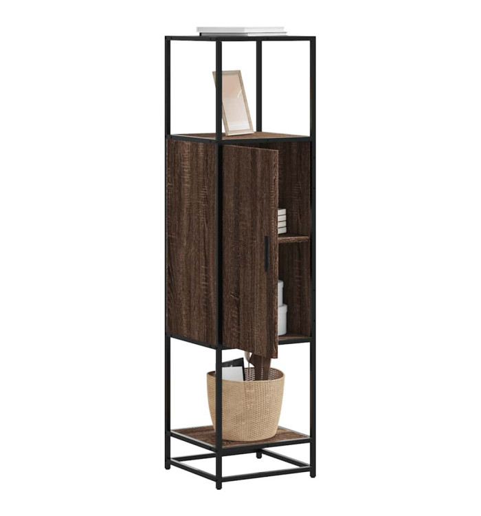 Buffet haut chêne marron 35,5x35x139 cm bois d'ingénierie métal | Mobilier & Déco
