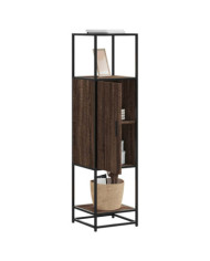 Buffet haut chêne marron 35,5x35x139 cm bois d'ingénierie métal | Mobilier & Déco
