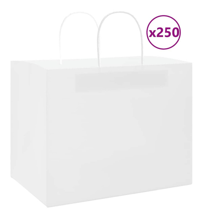 Sacs en papier 250 pcs avec poignées blanc 32x22x24 cm | Mobilier & Déco