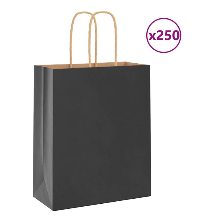 Sacs en papier 250 pcs avec poignées noir 18x8x22 cm | Mobilier & Déco