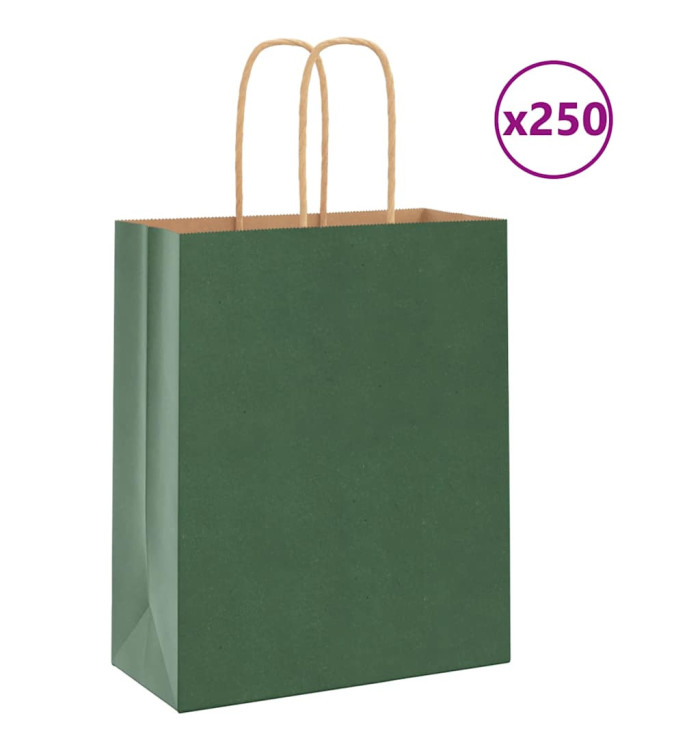 Sacs en papier Bags pcs avec poignées vert 18x8x22 cm | Mobilier & Déco